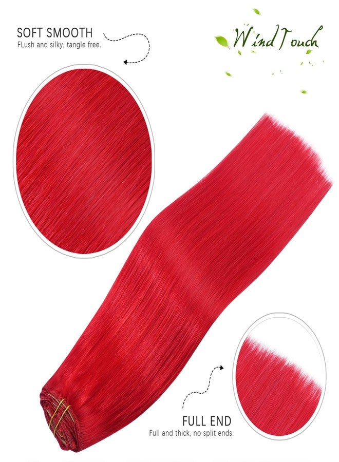 WindTouch Clip in Hair Extensions Real Human Hair Bright Red Hair Extensions 75g 12Inch Clip Ins 7PCS Soft Clip in Extensions Human Hair - Image 2